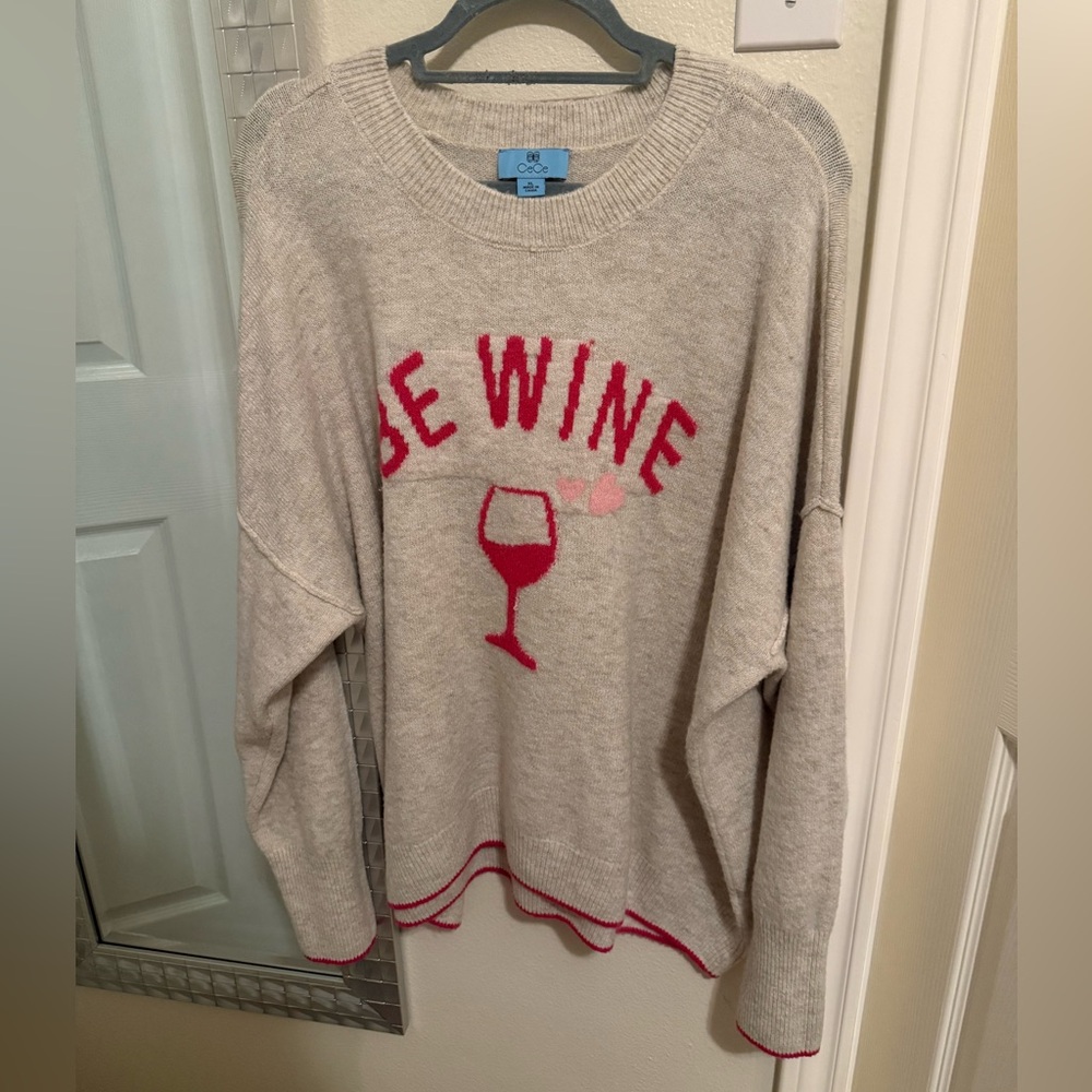CeCe Beige “Be Wine” Knit Sweater Size XL